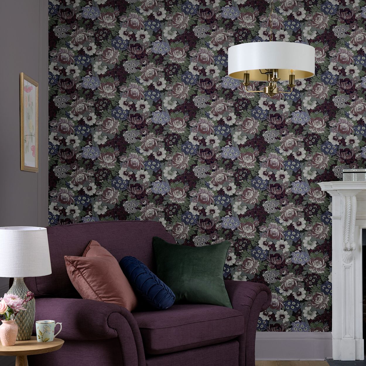 Laura Ashley Honnington Peonies Blackberry Purple Wallpaper