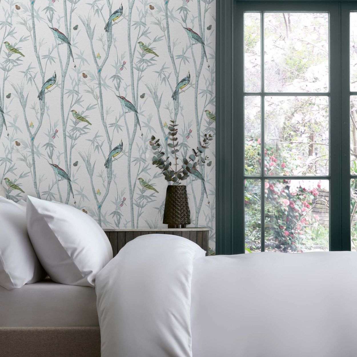 Next Chinoiserie Bird Trail Duck Egg Wallpaper