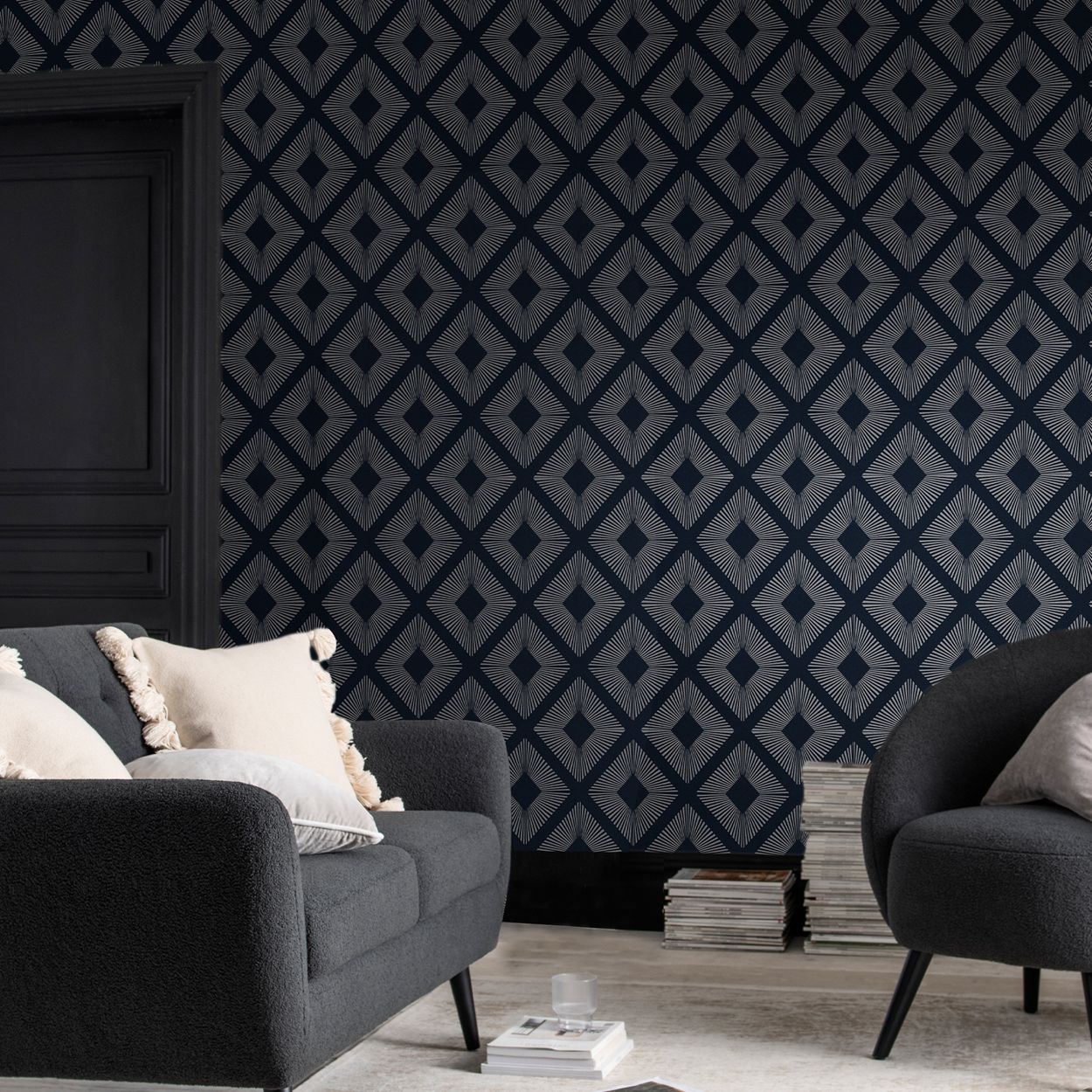 Next Deco Triangle Navy Wallpaper