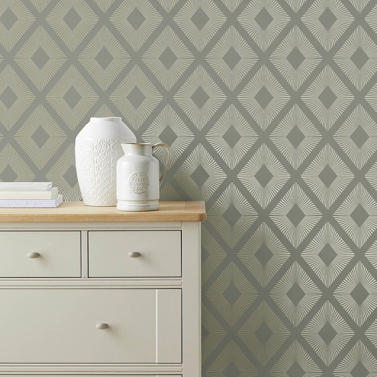 Next Deco Triangle Sage Wallpaper