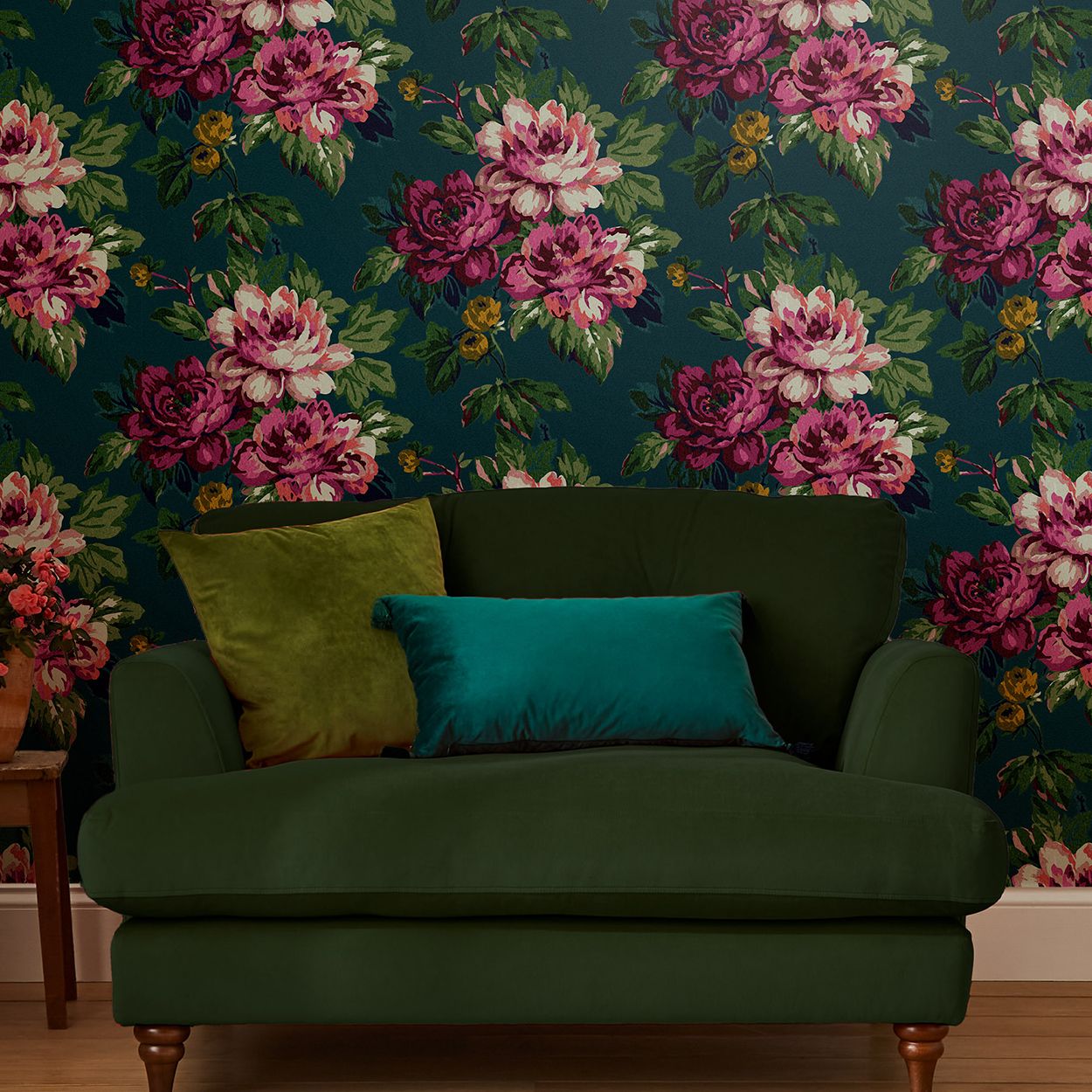 Joules Invite Floral Peacock Wallpaper