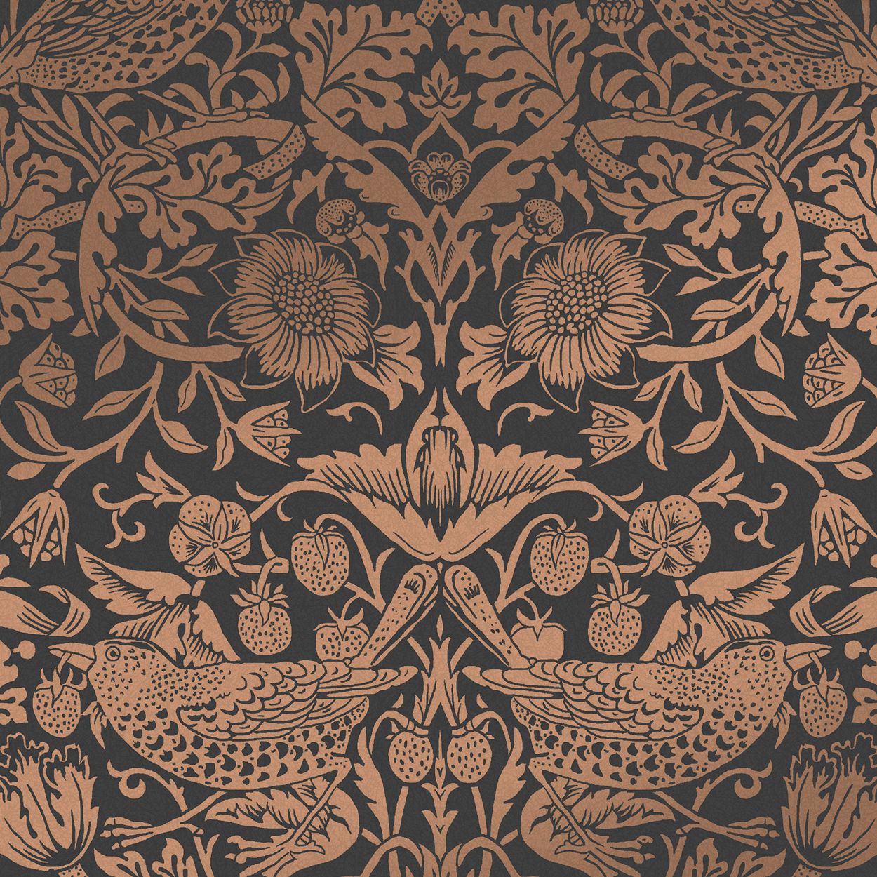 William Morris At Home Strawberry Thief Fibrous Charcoal Wallpaper