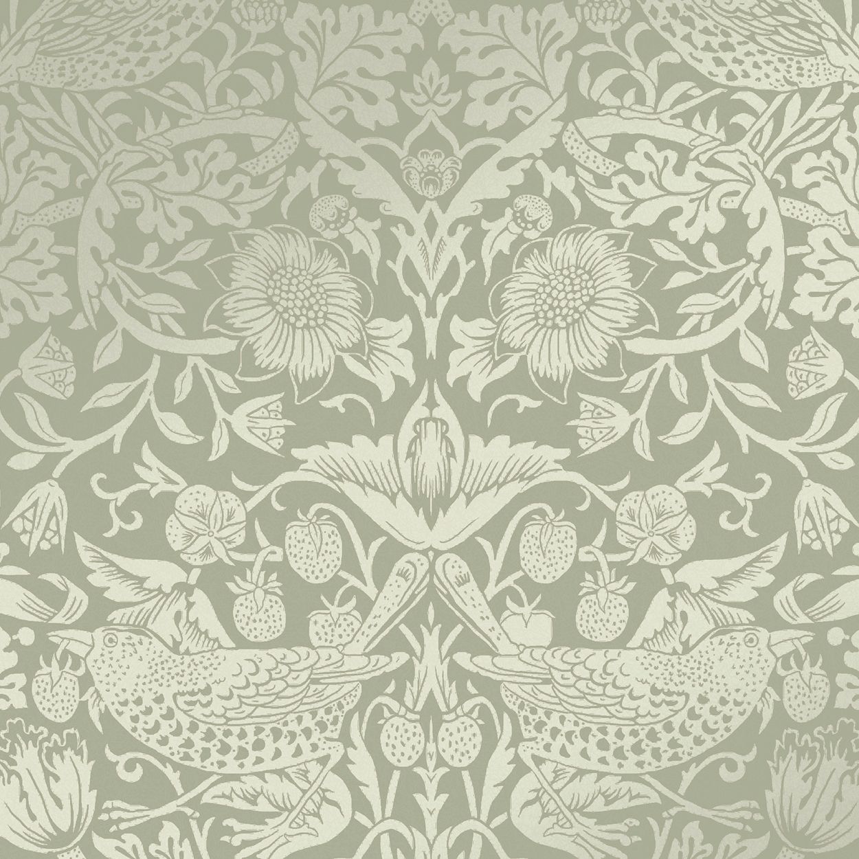 William Morris At Home Strawberry Thief Fibrous Sage Wallpaper