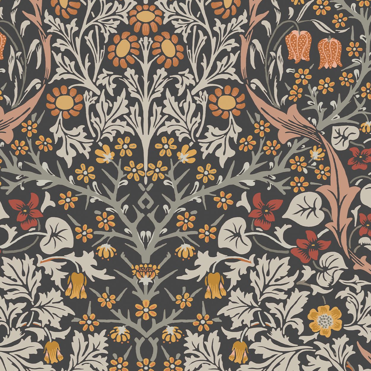 William Morris At Home Blackthorn Charcoal & Burnt Orange Wallpaper