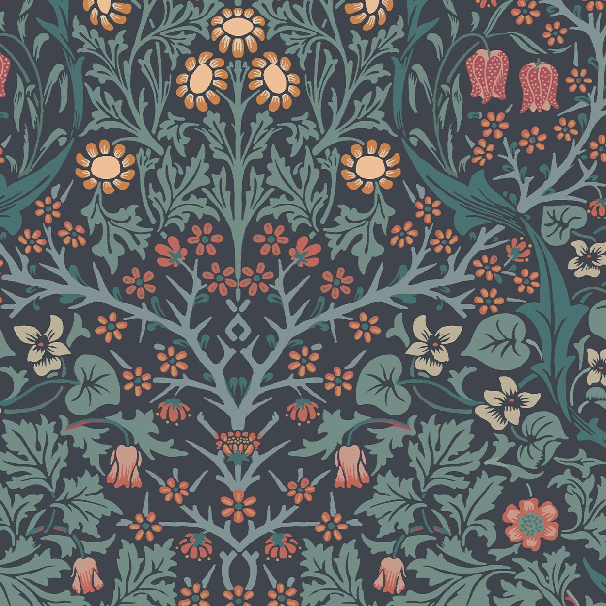 William Morris At Home Blackthorn Navy Wallpaper