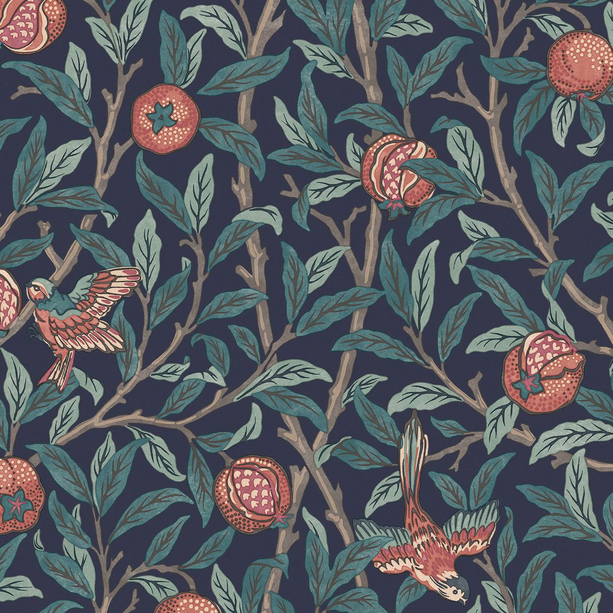 William Morris At Home Bird & Pomegranate Navy Blue Wallpaper