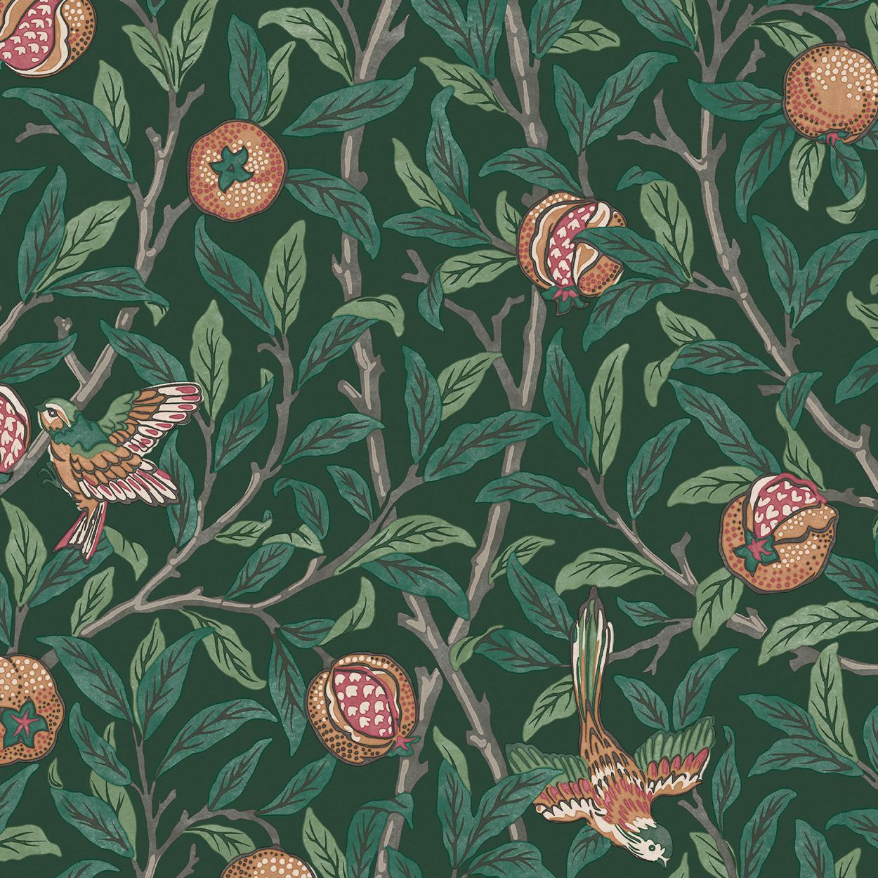 William Morris At Home Bird & Pomegranate Deep Green Wallpaper