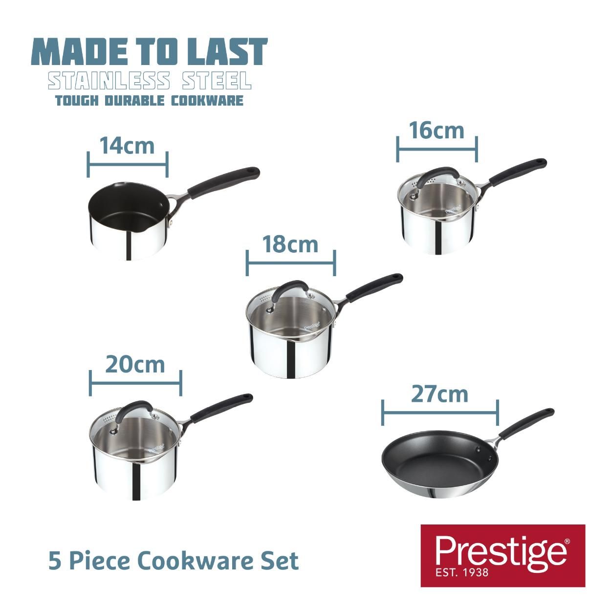 Prestige Made to Last Stainless Steel Cookware Set, 5pce