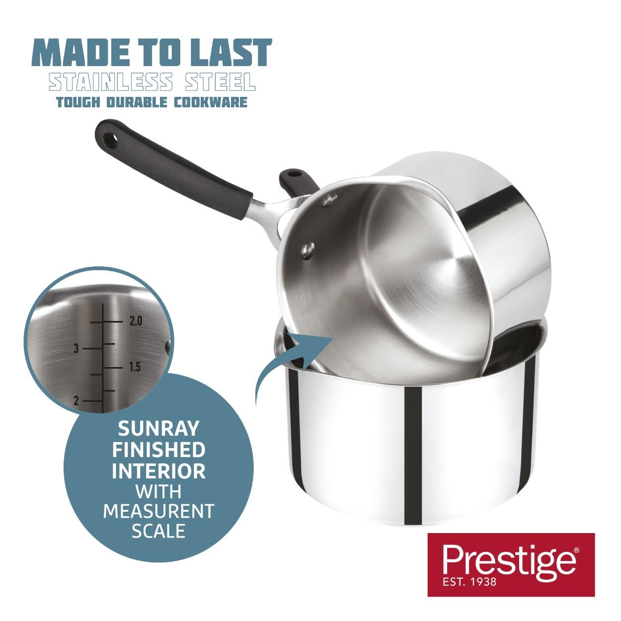 Prestige Made to Last Stainless Steel Cookware Set, 5pce