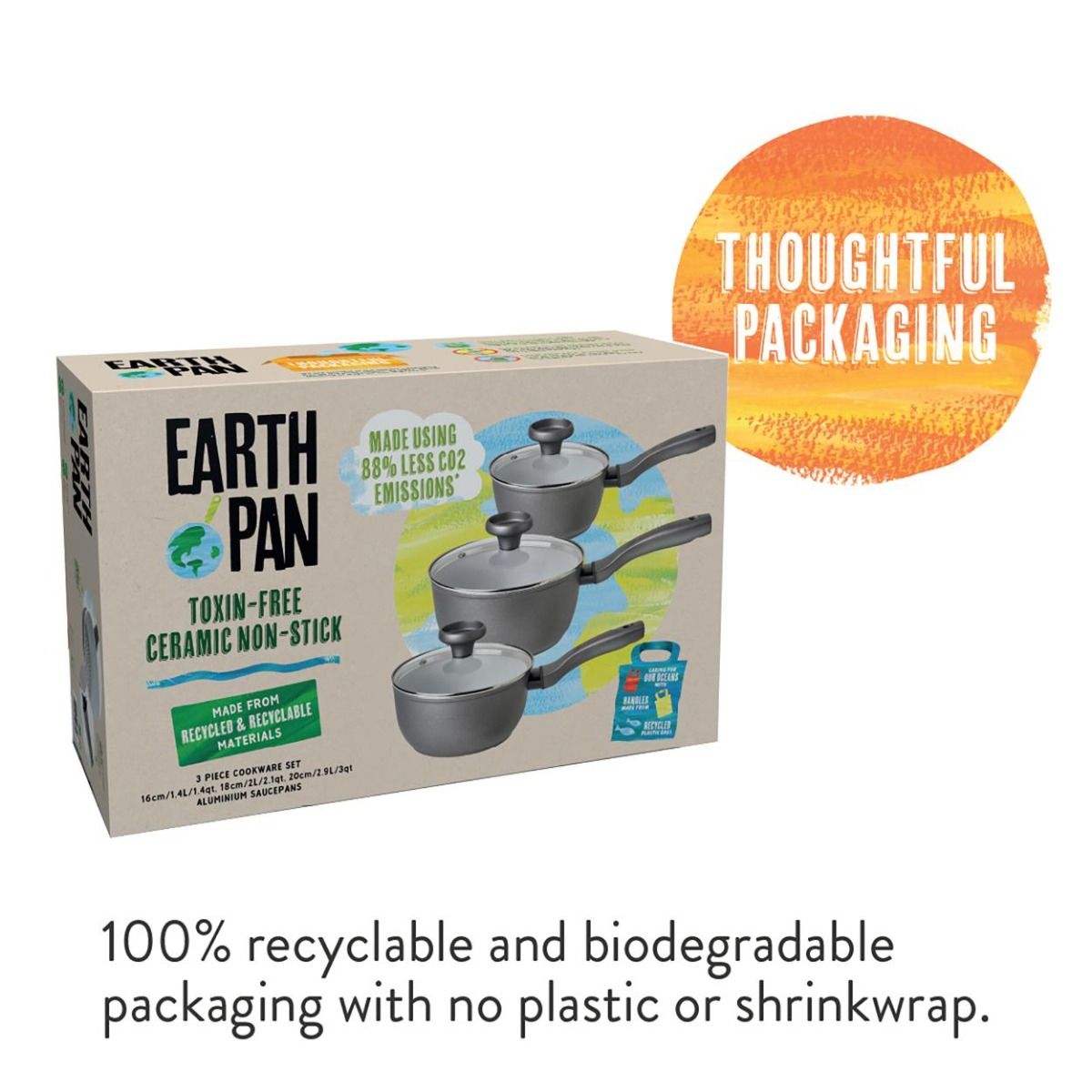 EARTHPAN 5PCE SET 16,18,20CM PANS, 20CM,28CM FRY