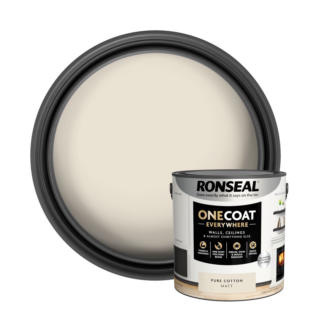 Ronseal One Coat Everywhere Paint Pure Cotton Matt 2.5L