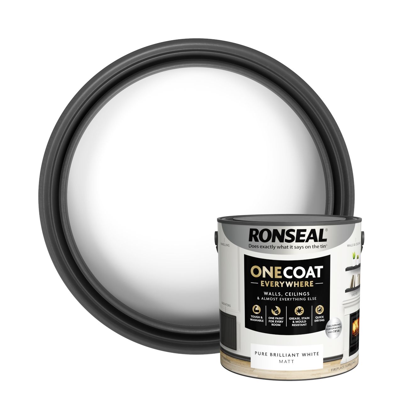 Ronseal One Coat Everywhere Paint Pure Brilliant White Matt 2.5L
