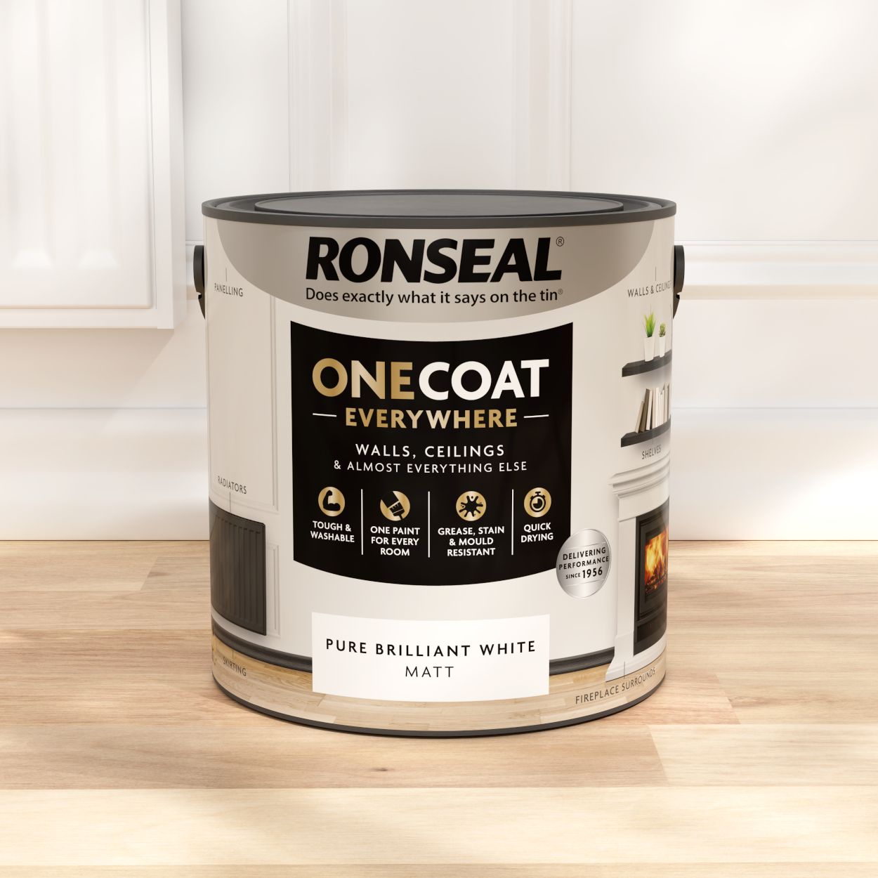 Ronseal One Coat Everywhere Paint Pure Brilliant White Matt 2.5L