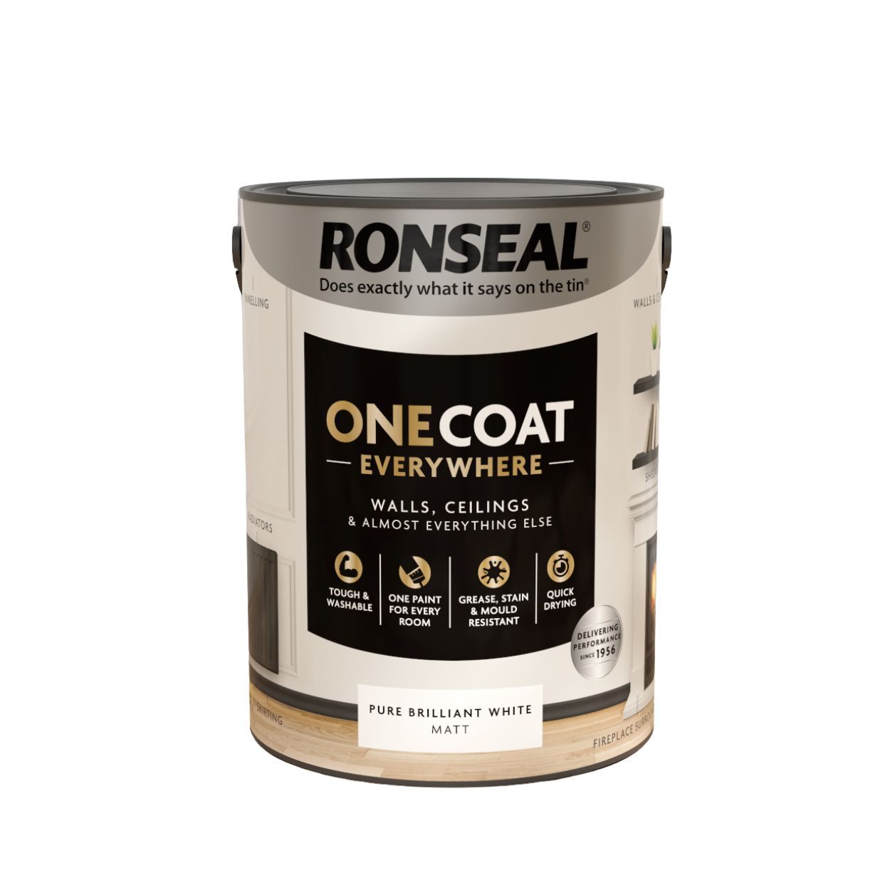 Ronseal One Coat Everywhere Paint Pure Brilliant White Matt 5L