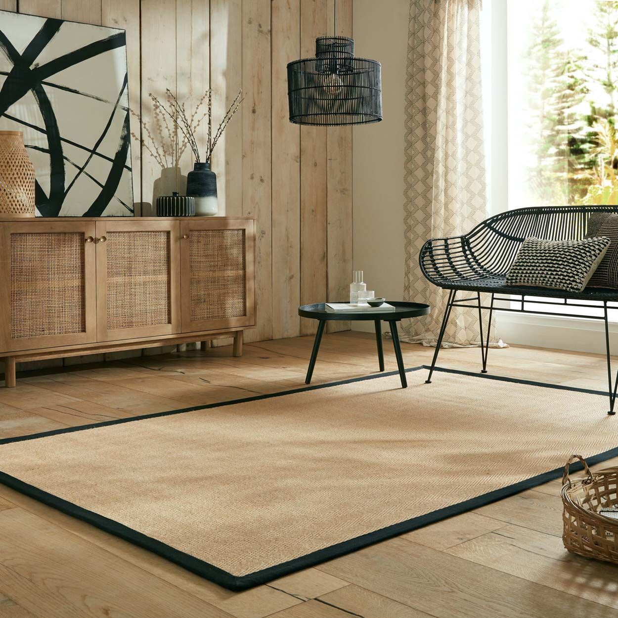 Herringbone Border Black Jute Rug 160x230