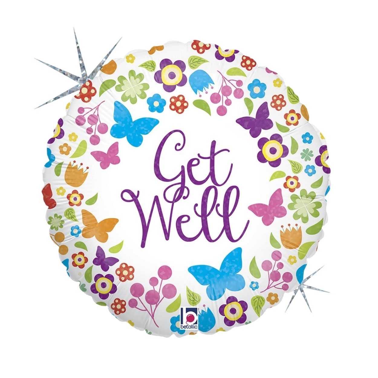 Butterflies & Flowers Get Well Foil Balloon 18"
