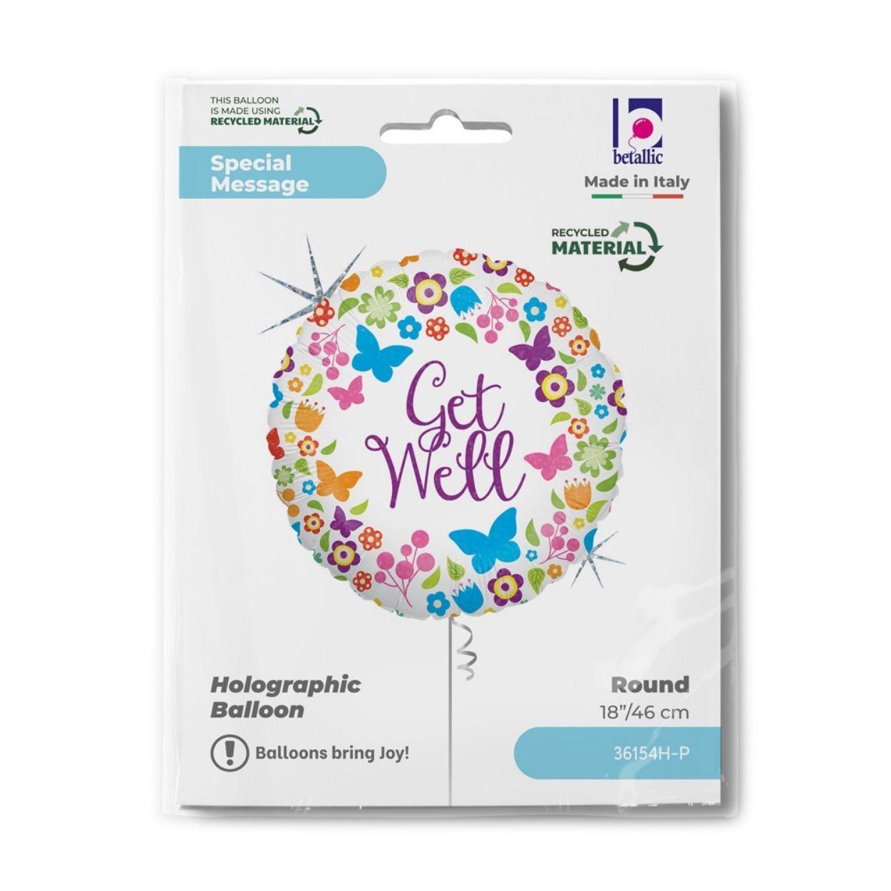 Butterflies & Flowers Get Well Foil Balloon 18"