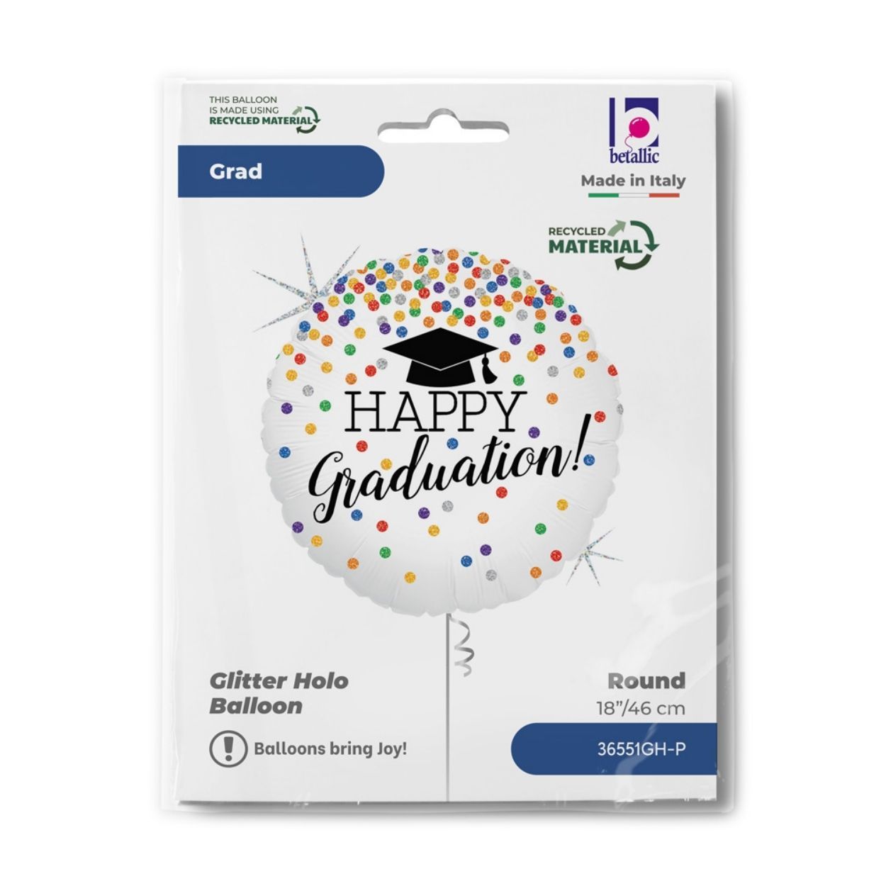 Glittering Grad Confetti Foil Balloon 18"