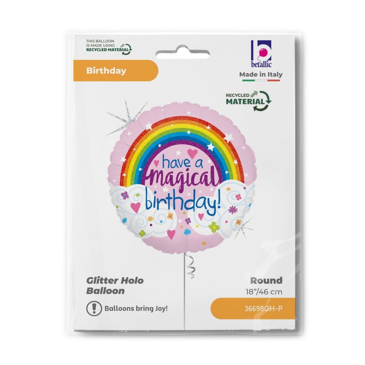 Glitter Magical Rainbow Birthday Foil Balloon 18"