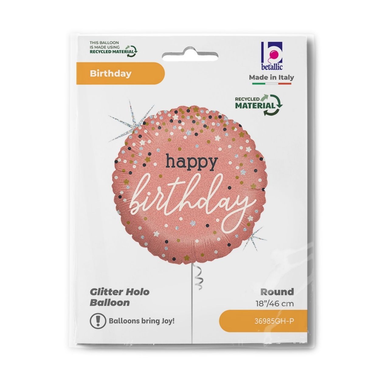 Rose Gold Confetti B Day Foil Balloon 18"