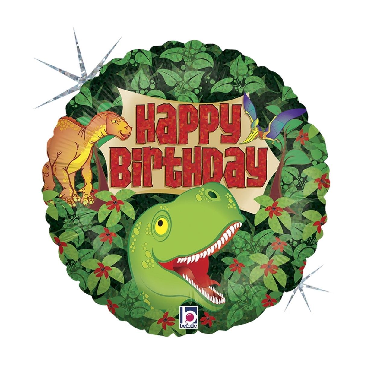 Dinosaur Birthday Holographic Foil Balloon 18"