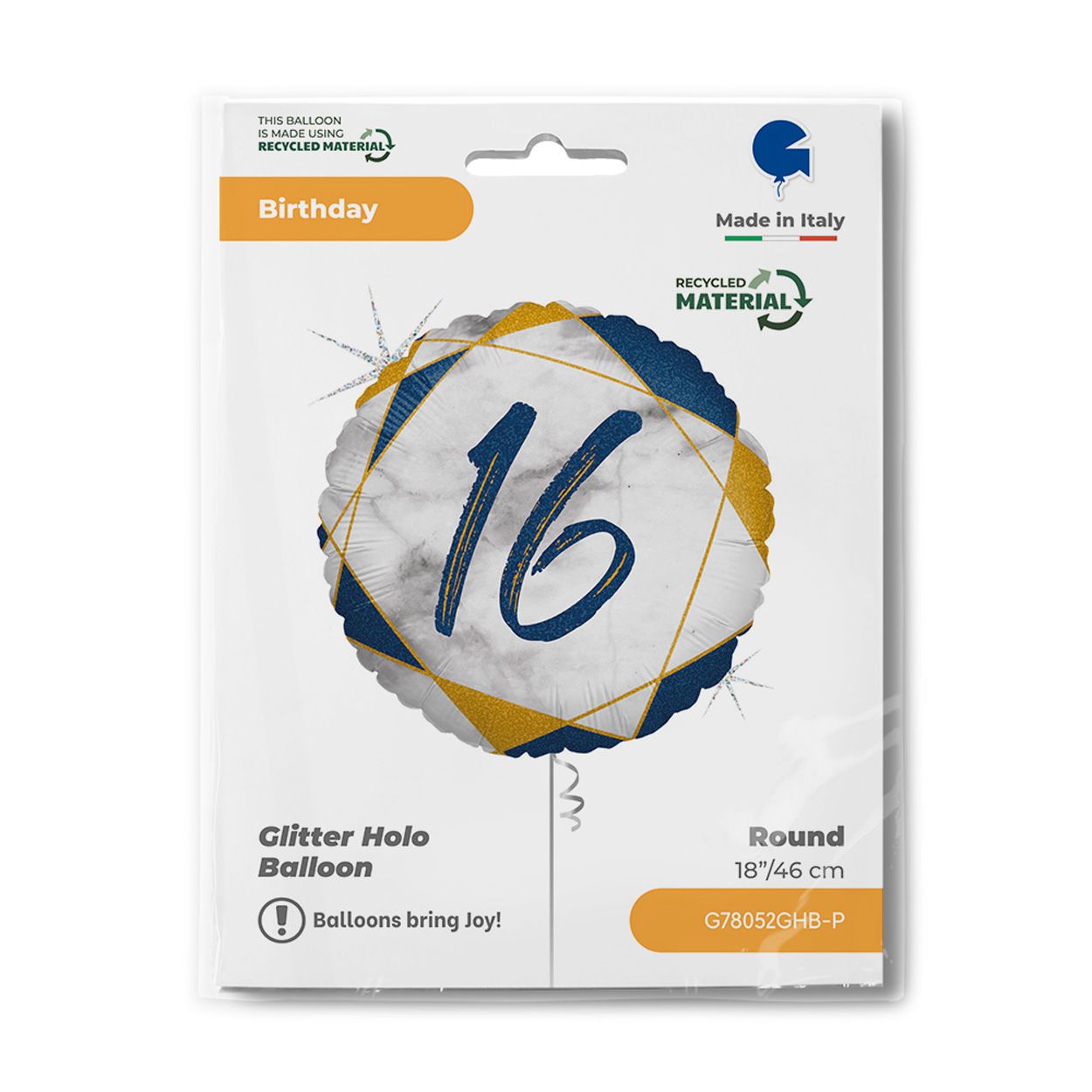 Glitter Holo 16 Blue Foil Balloon 18"