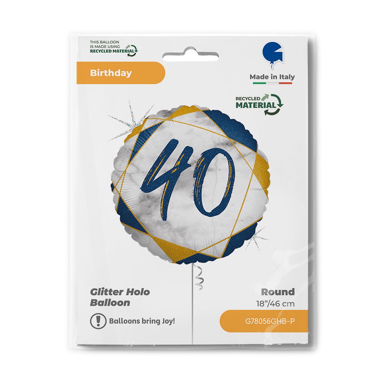 Glitter Holo 40 Blue Foil Balloon 18"
