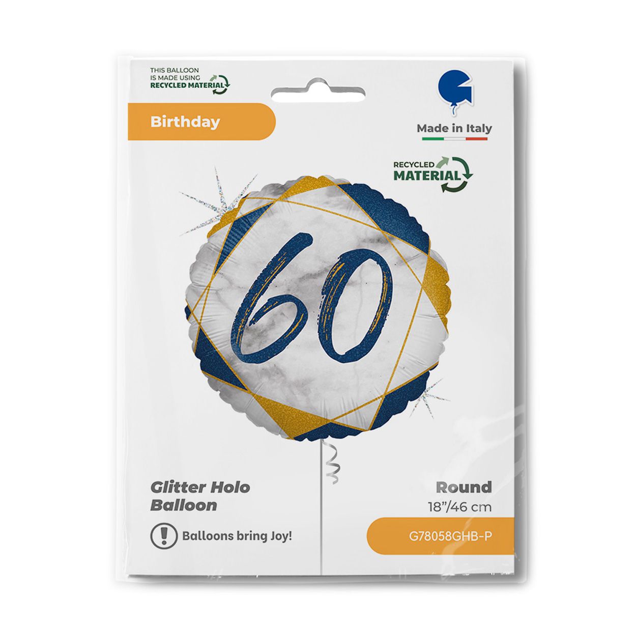 Glitter Holo 60 Blue Foil Balloon 18"
