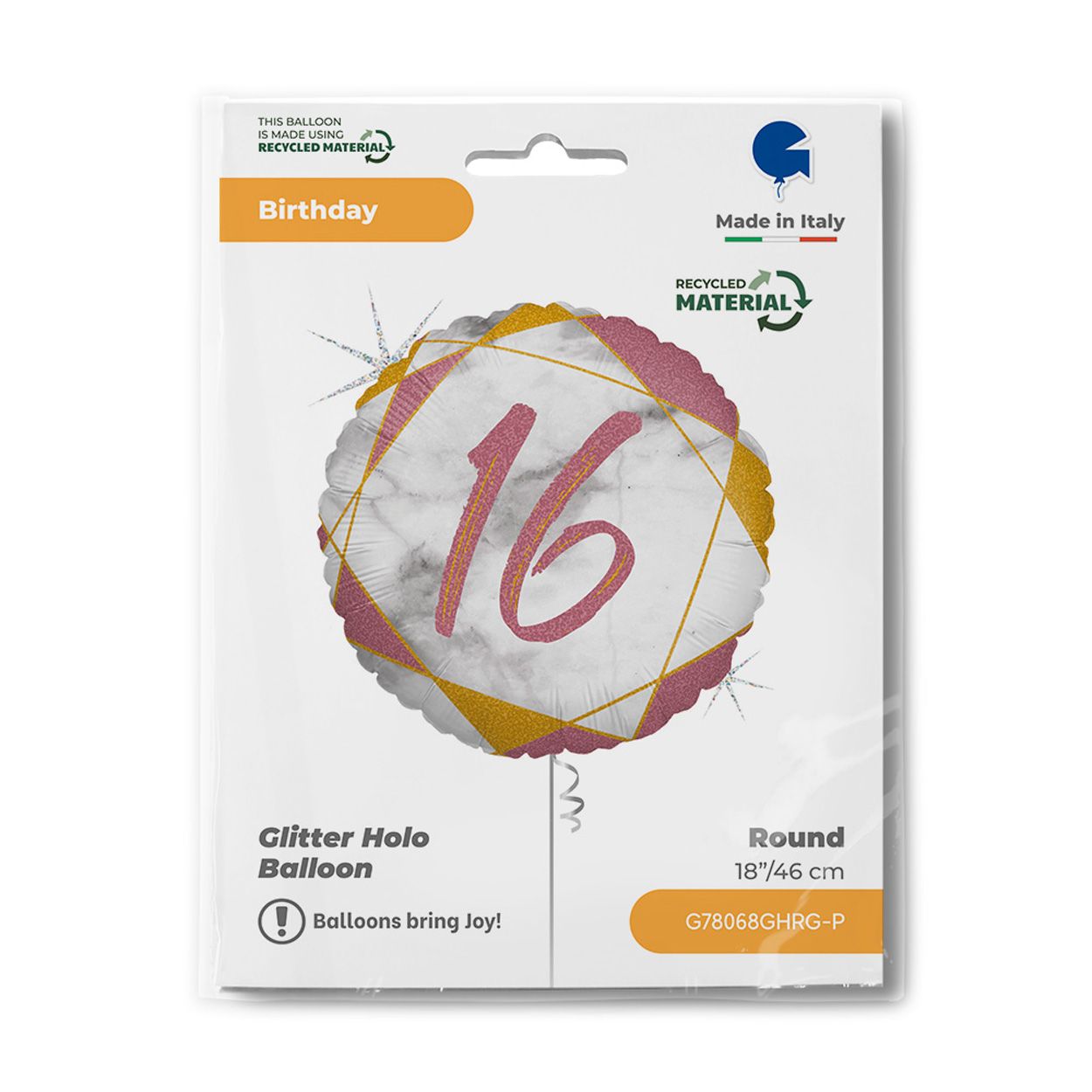 Glitter Holo 16 Rose Gold Foil Balloon 18"