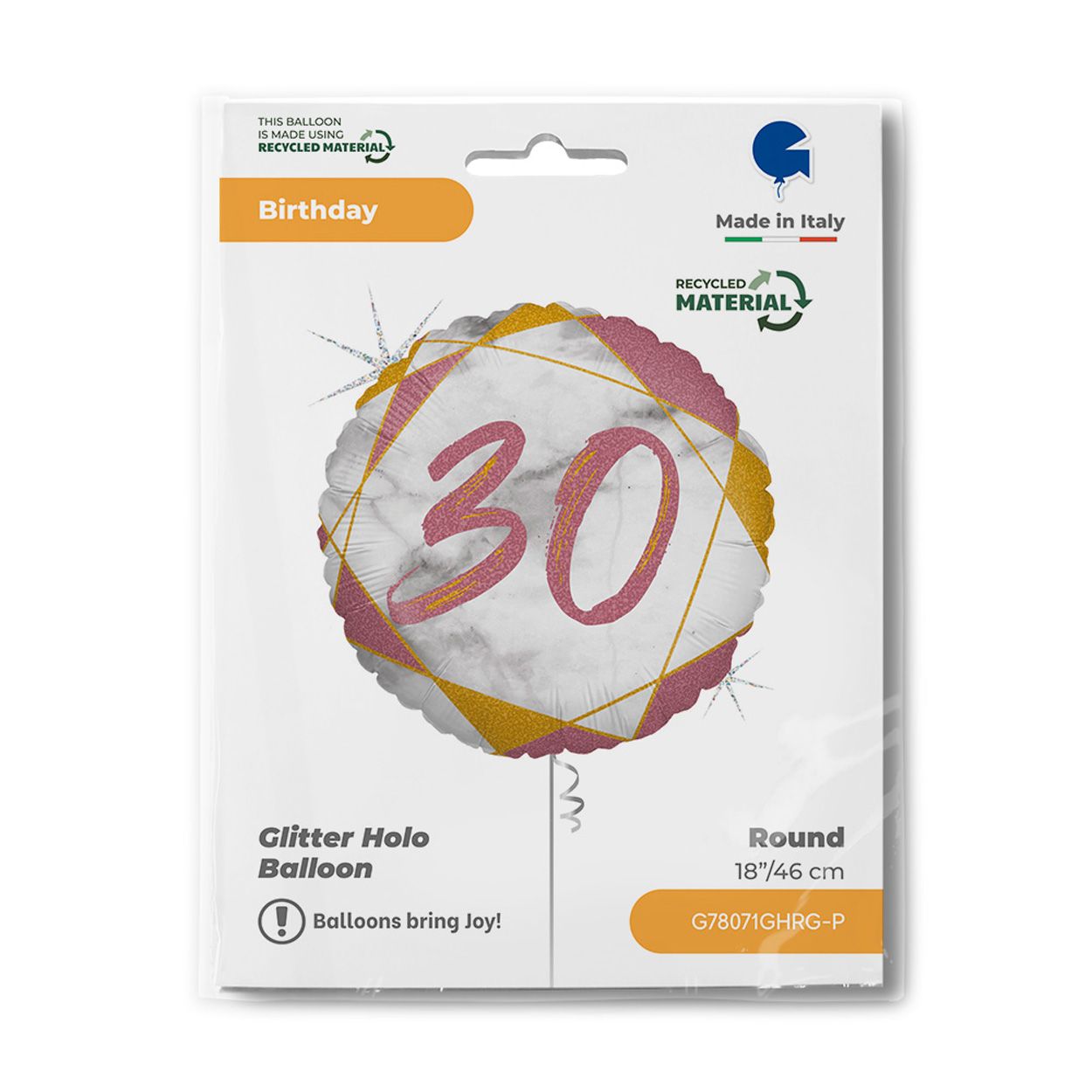 Glitter Holo 30 Rose Gold Foil Balloon 18"