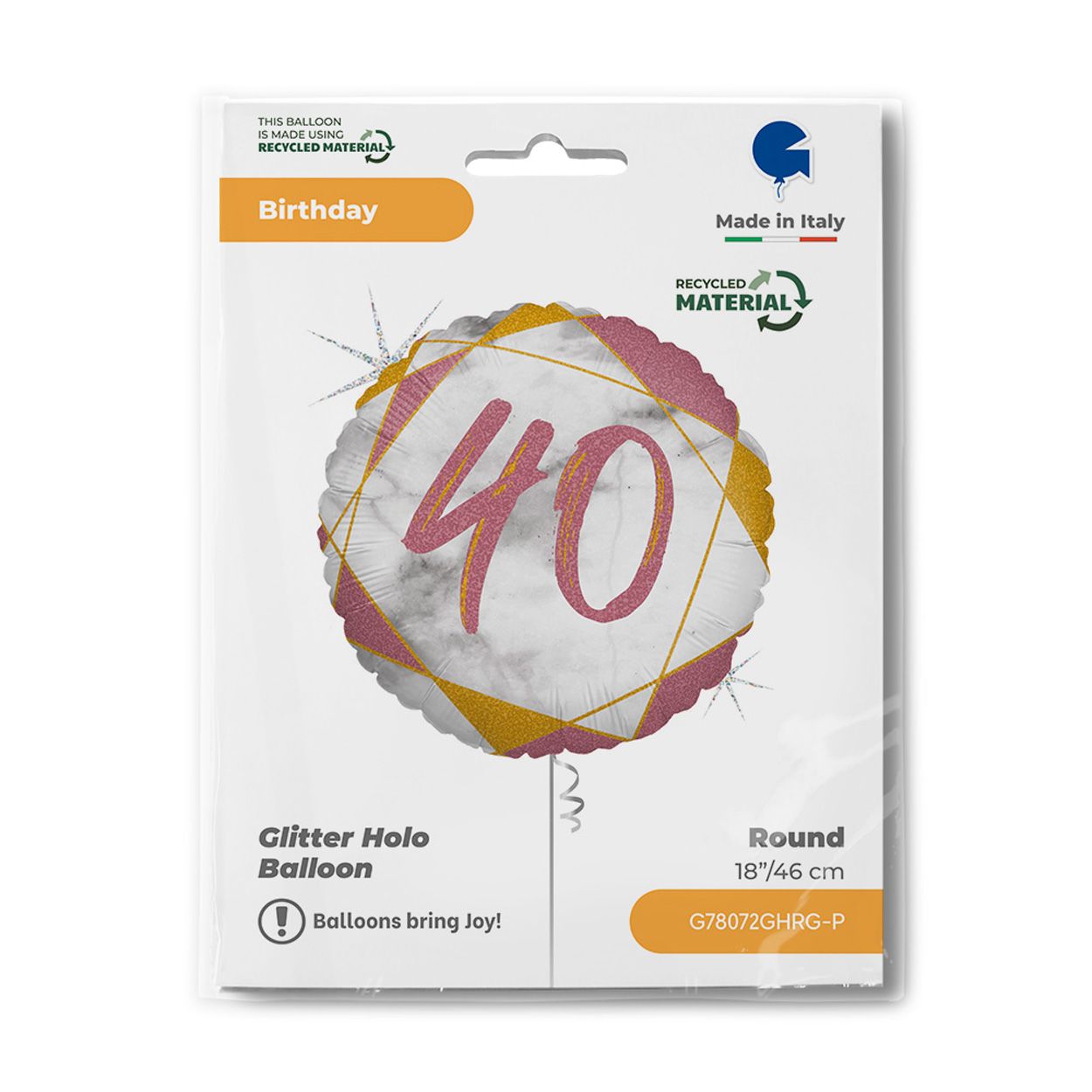 Glitter Holo 40 Rose Gold Foil Balloon 18"