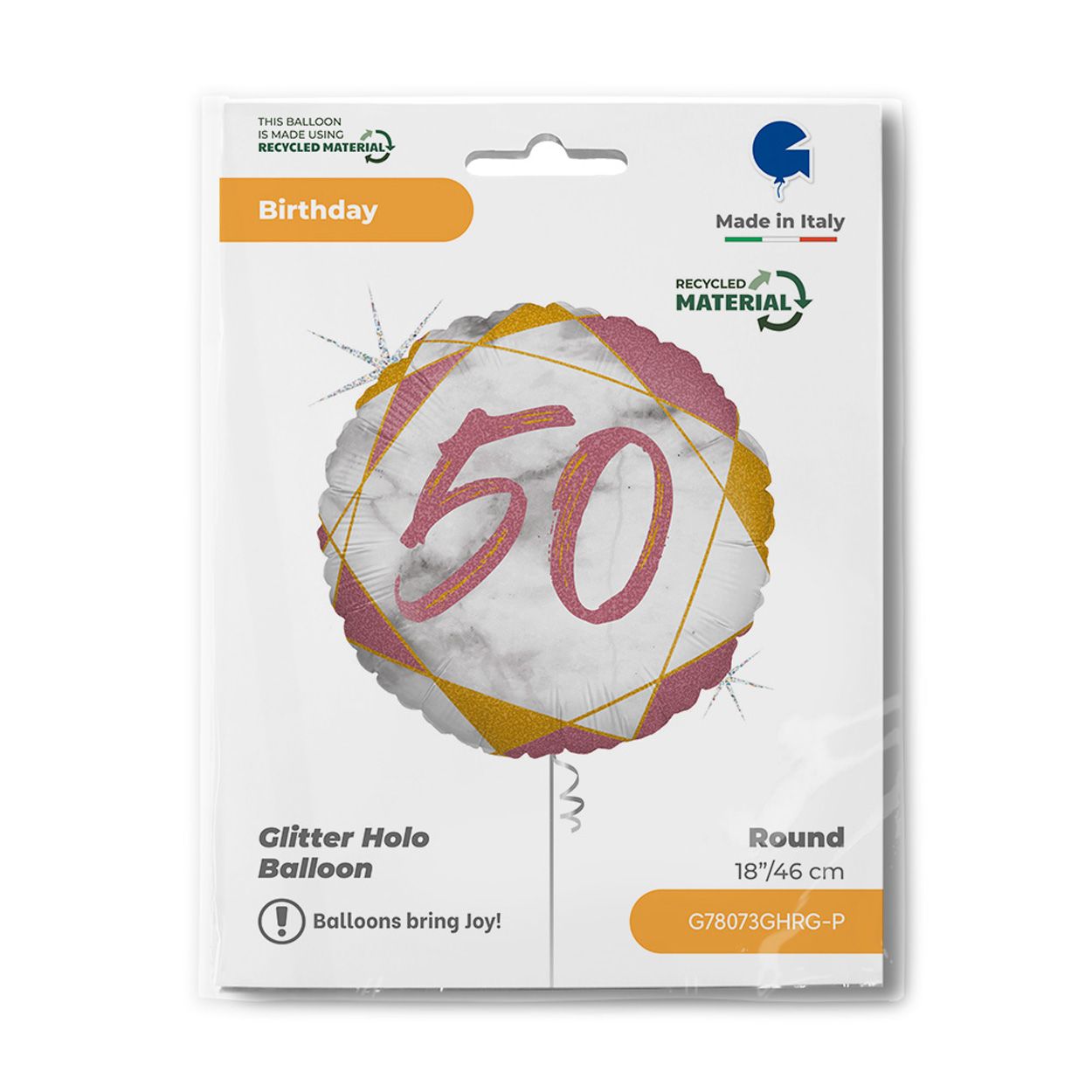 Glitter Holo 50 Rose Gold Foil Balloon 18"