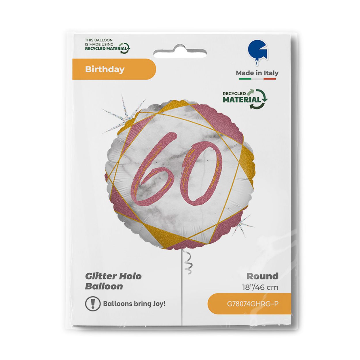 Glitter Holo 60 Rose Gold Foil Balloon 18"