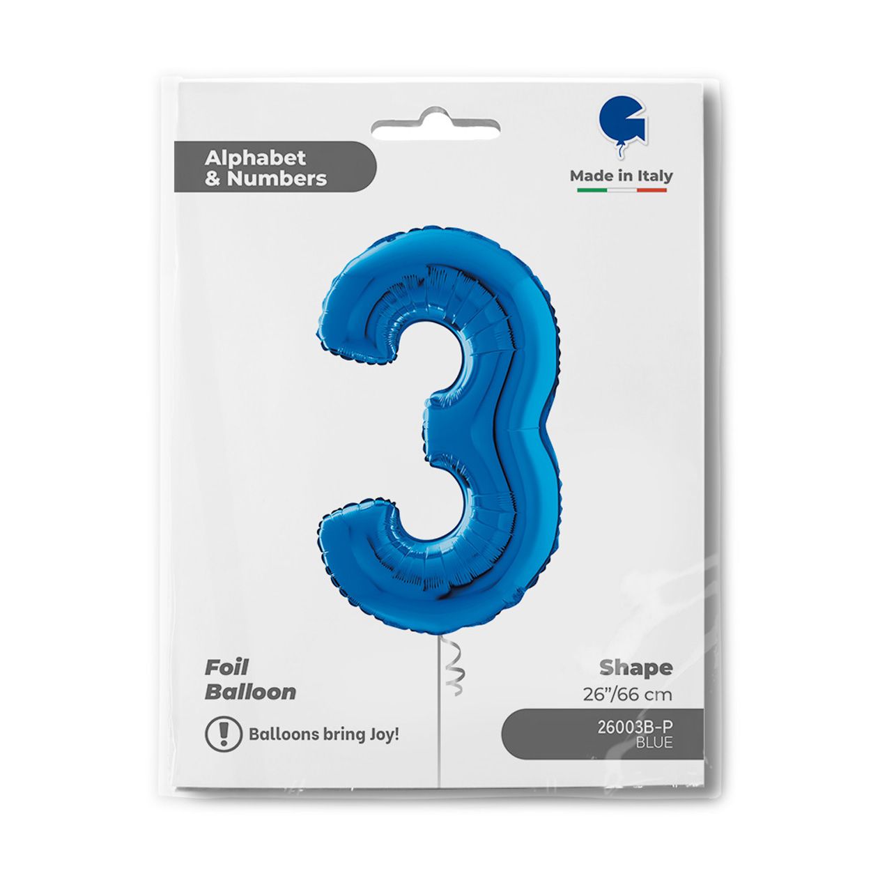 Number 3 Metallic Blue Foil Balloon 26"