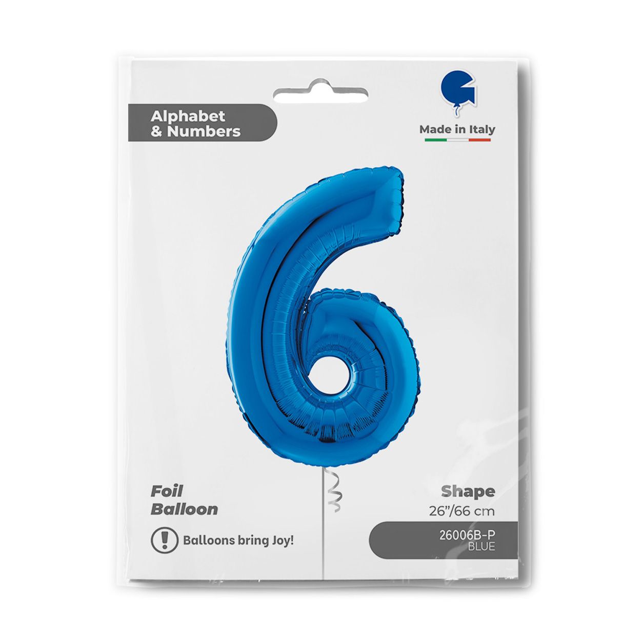 Number 6 Metallic Blue Foil Balloon 26"