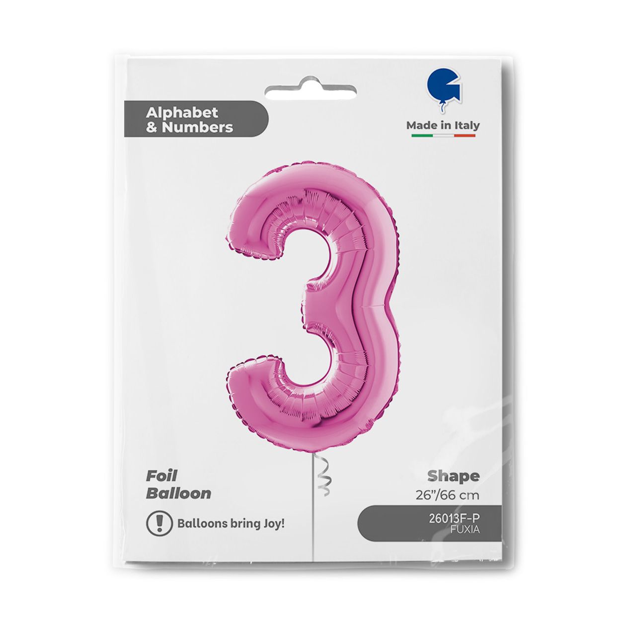 Number 3 Metallic Pink Foil Balloon 26"