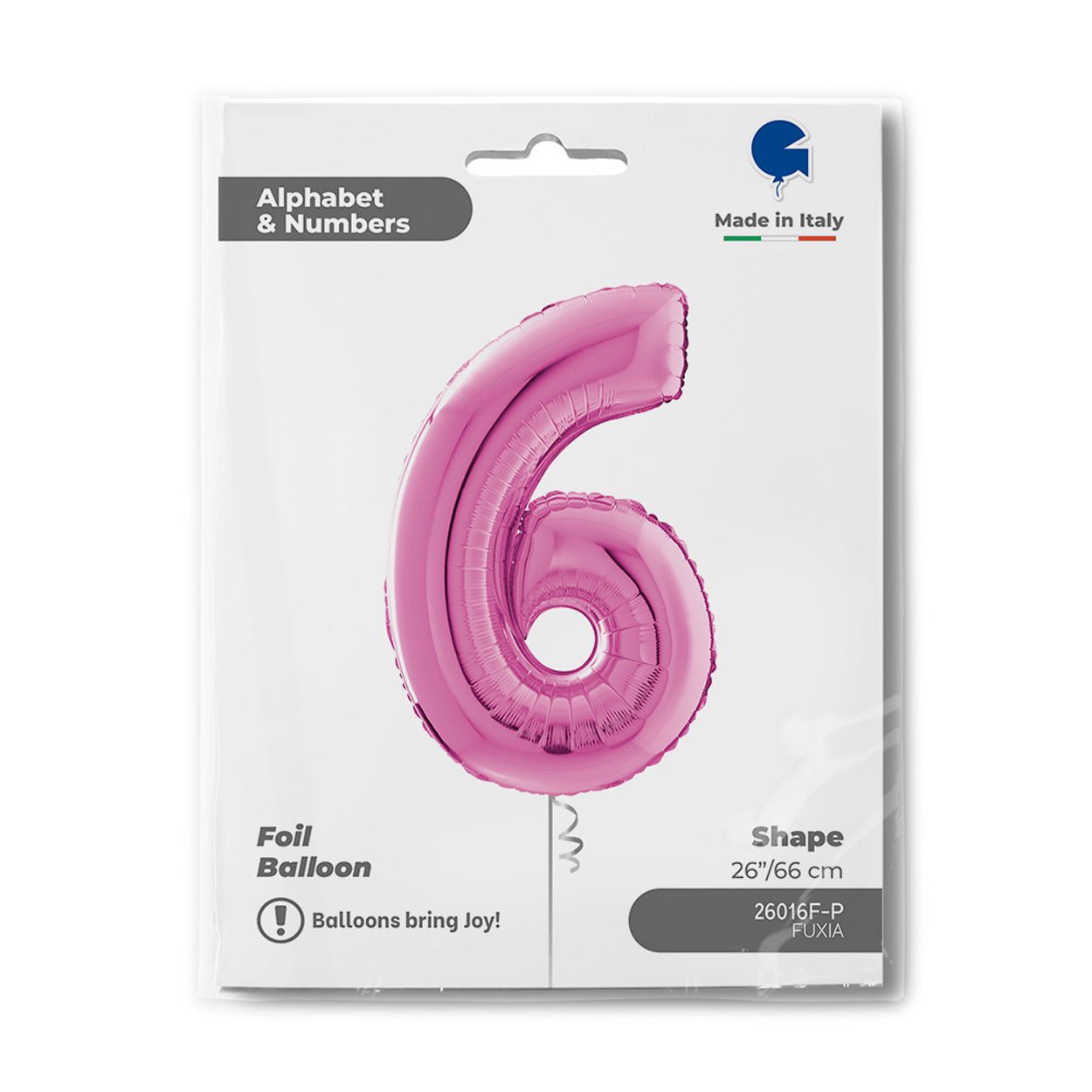 Number 6 Metallic Pink Foil Balloon 26"