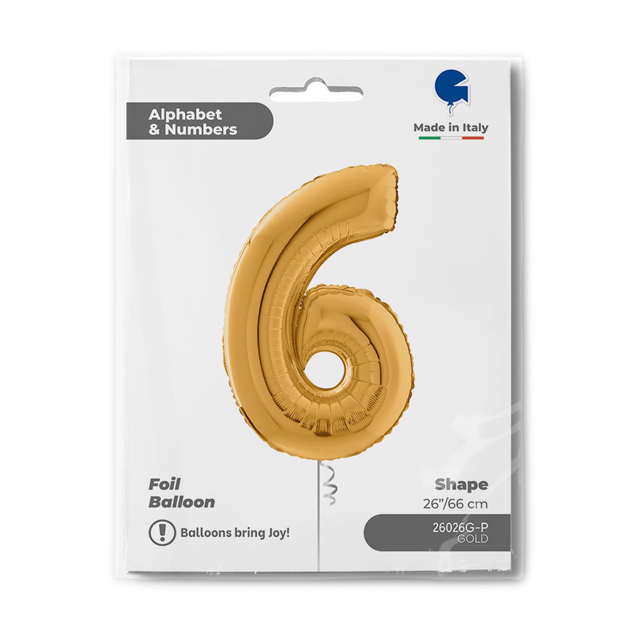 Number 6 Gold Foil Balloon 26"