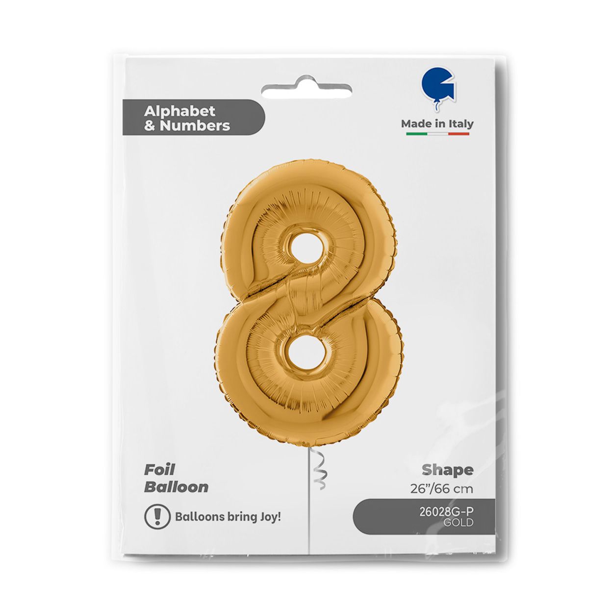 Number 8 Gold Foil Balloon 26"
