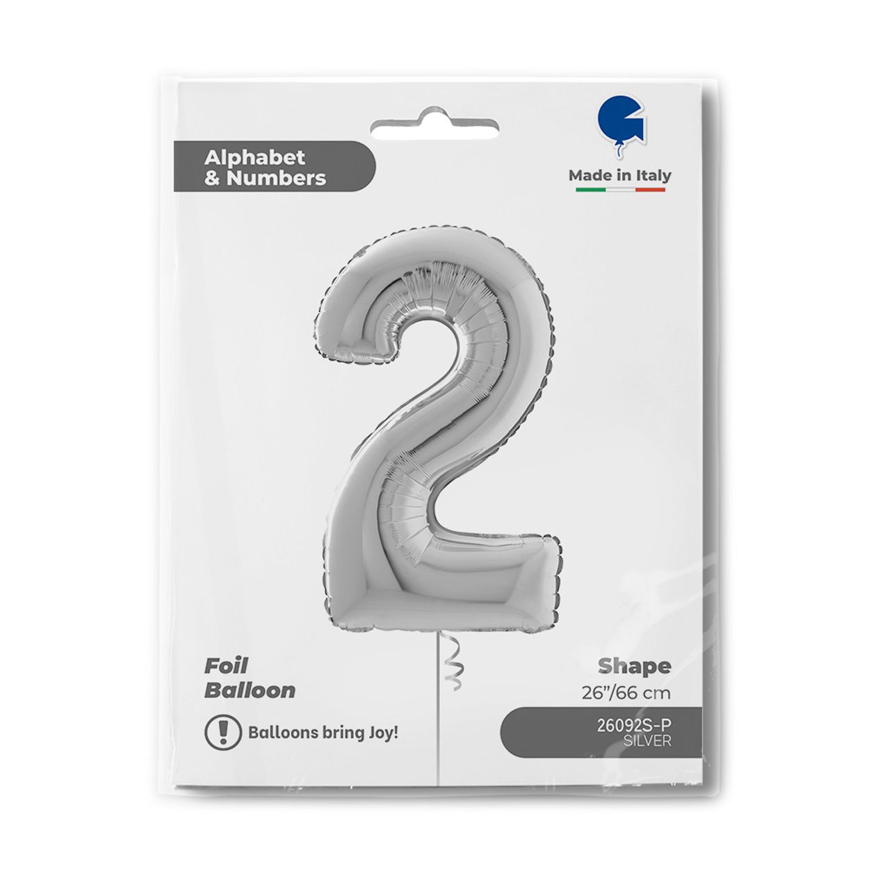 Number 2 Silver Foil Balloon 26"