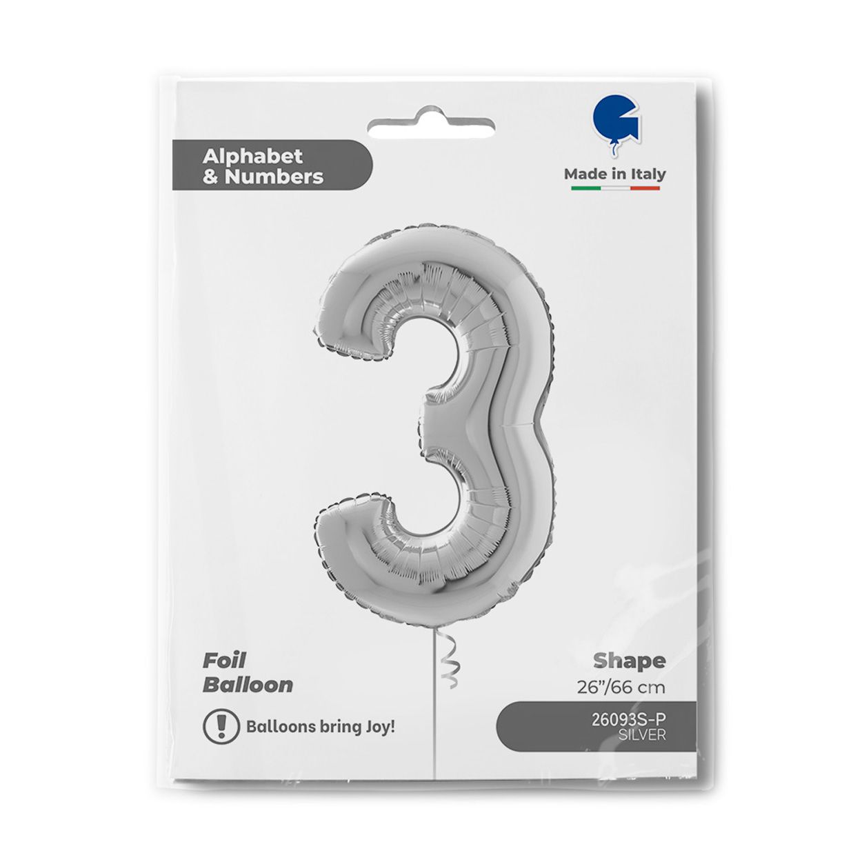 Number 3 Silver Foil Balloon 26"