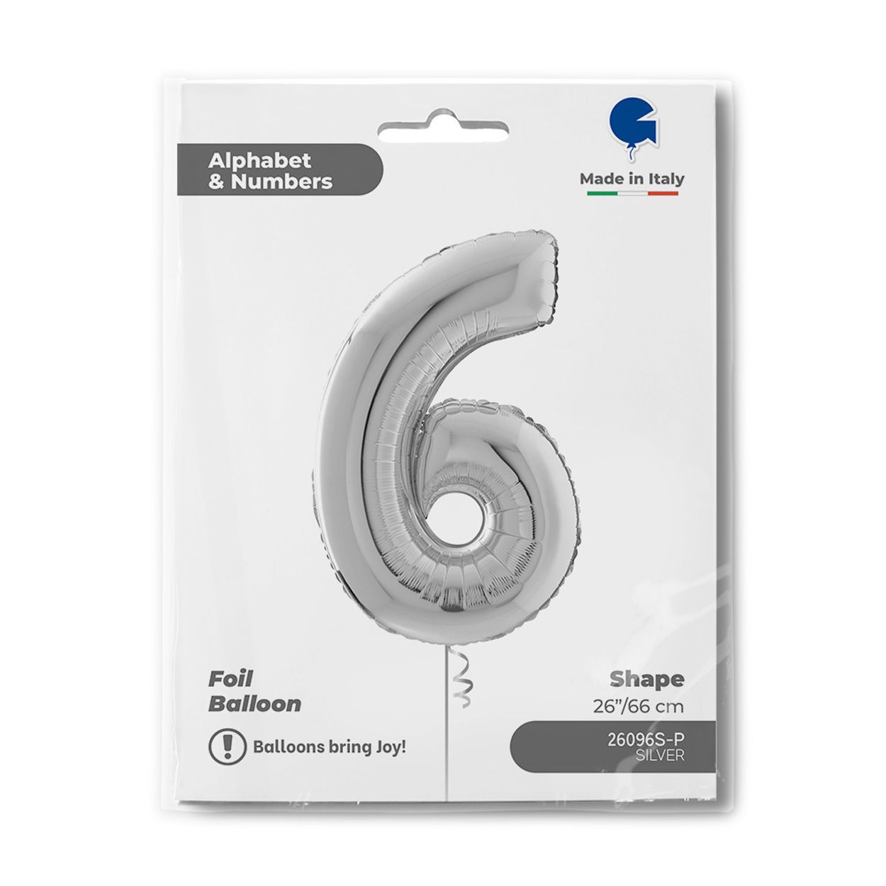 Number 6 Silver Foil Balloon 26"
