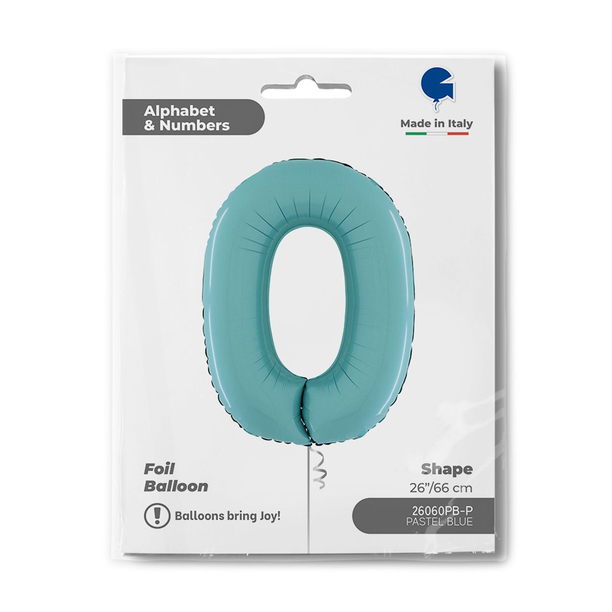 Number 0 Pastel Blue Foil Balloon 26"