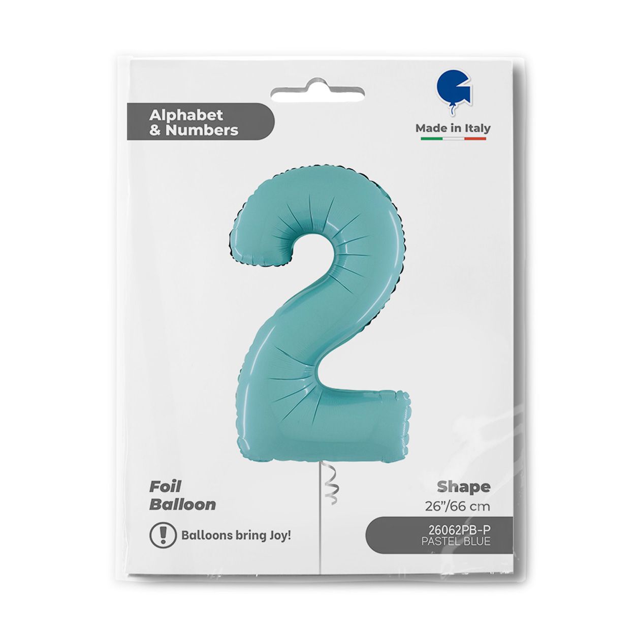 Number 2 Pastel Blue Foil Balloon 26"