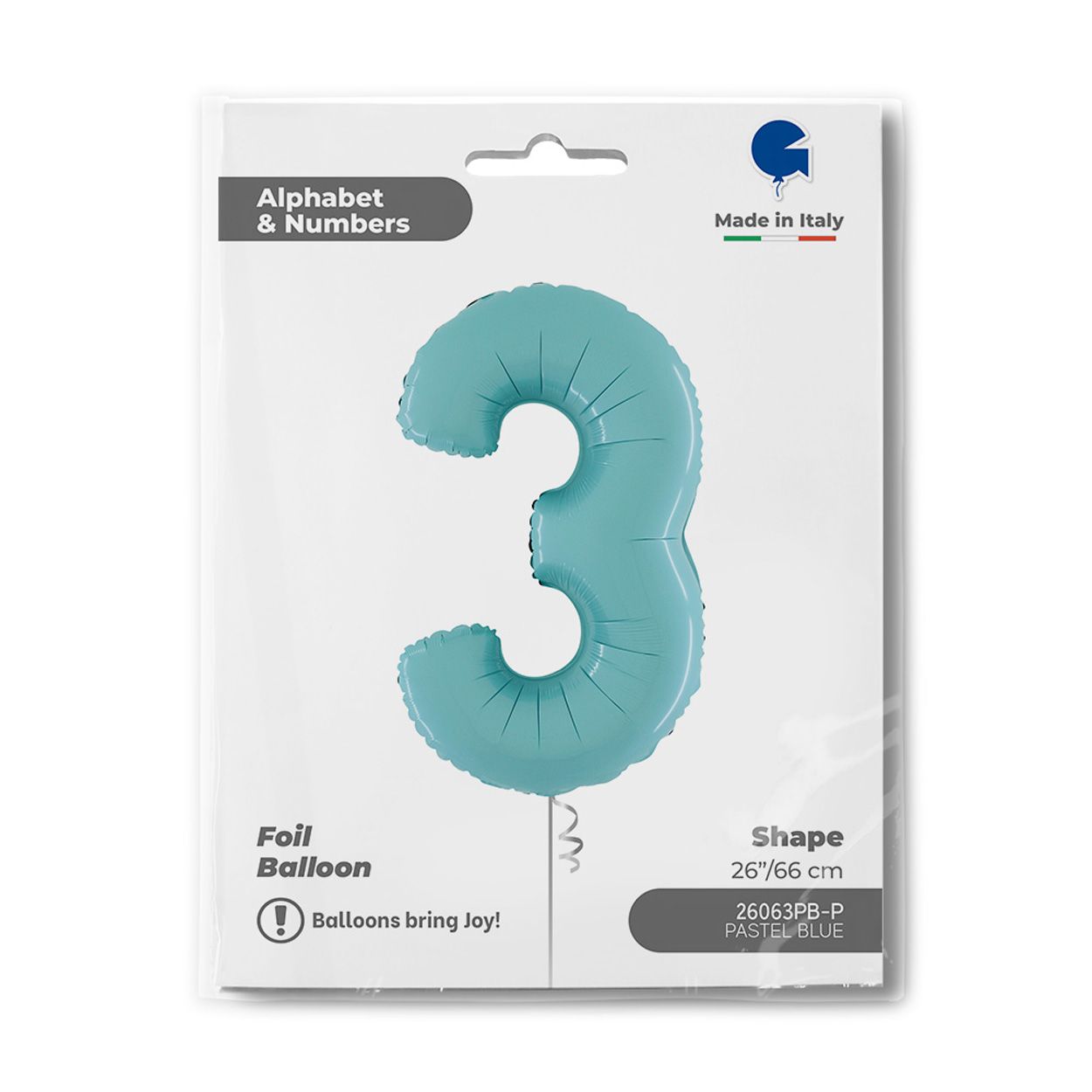 Number 3 Pastel Blue Foil Balloon 26"