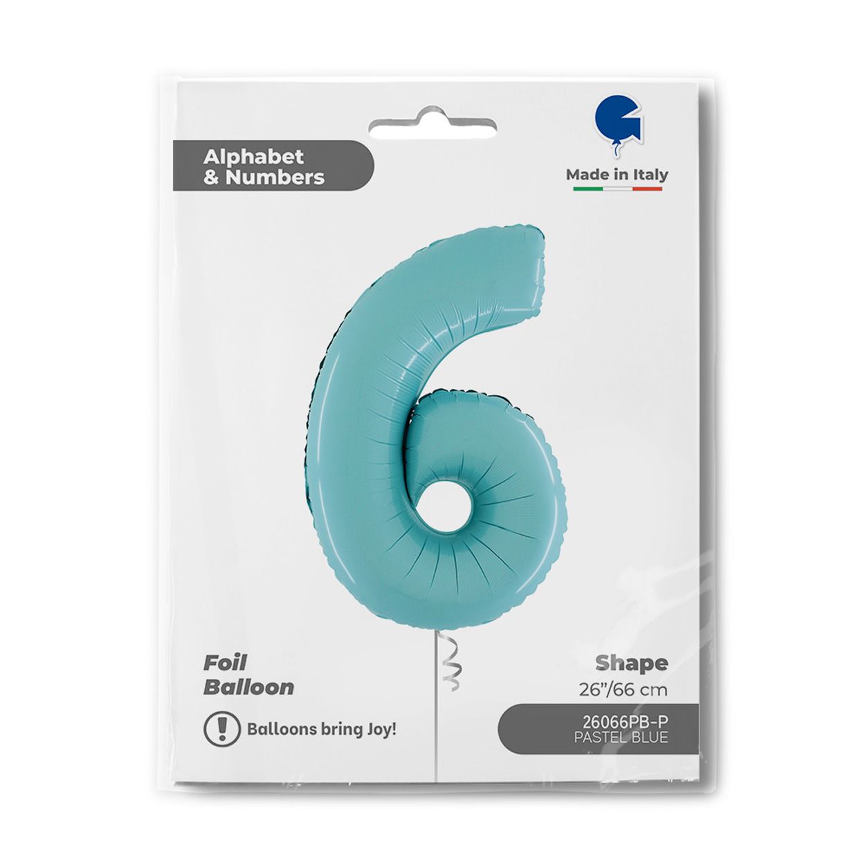 Number 6 Pastel Blue Foil Balloon 26"