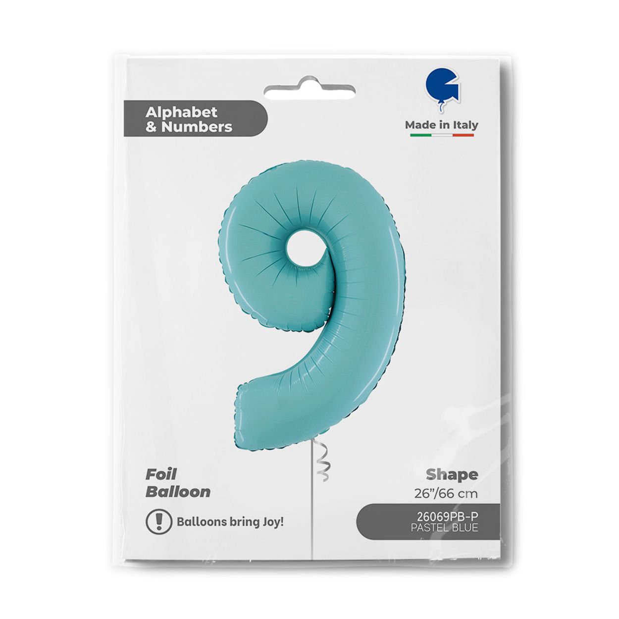 Number 9 Pastel Blue Foil Balloon 26"
