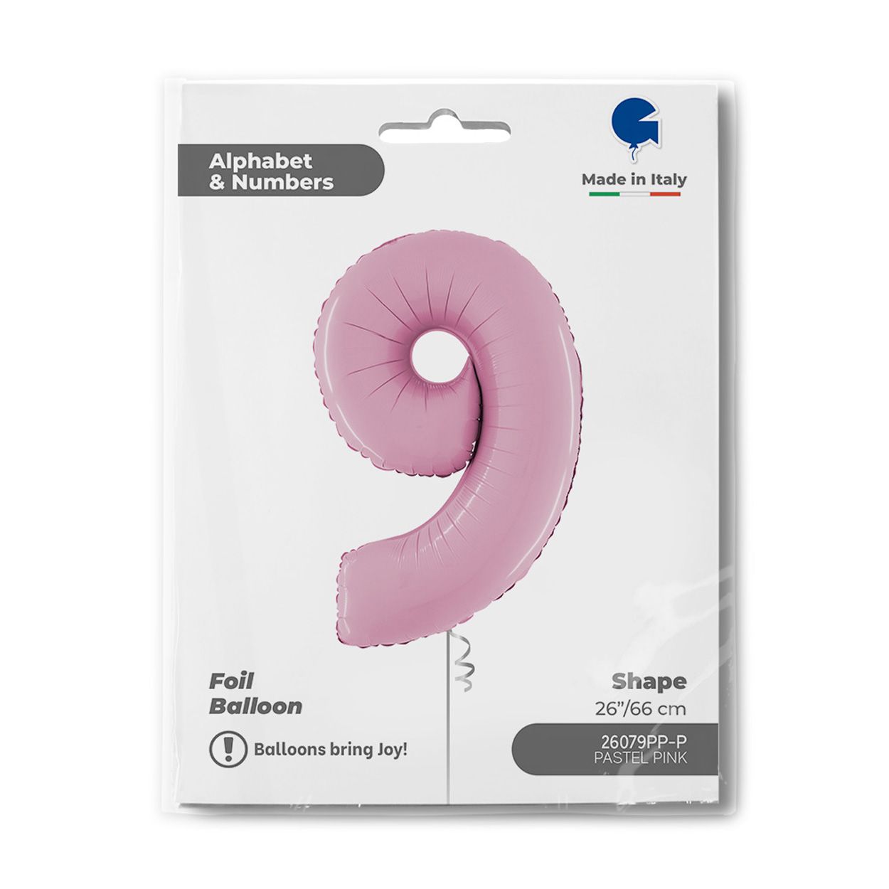 Number 9 Pastel Pink Foil Balloon 26"