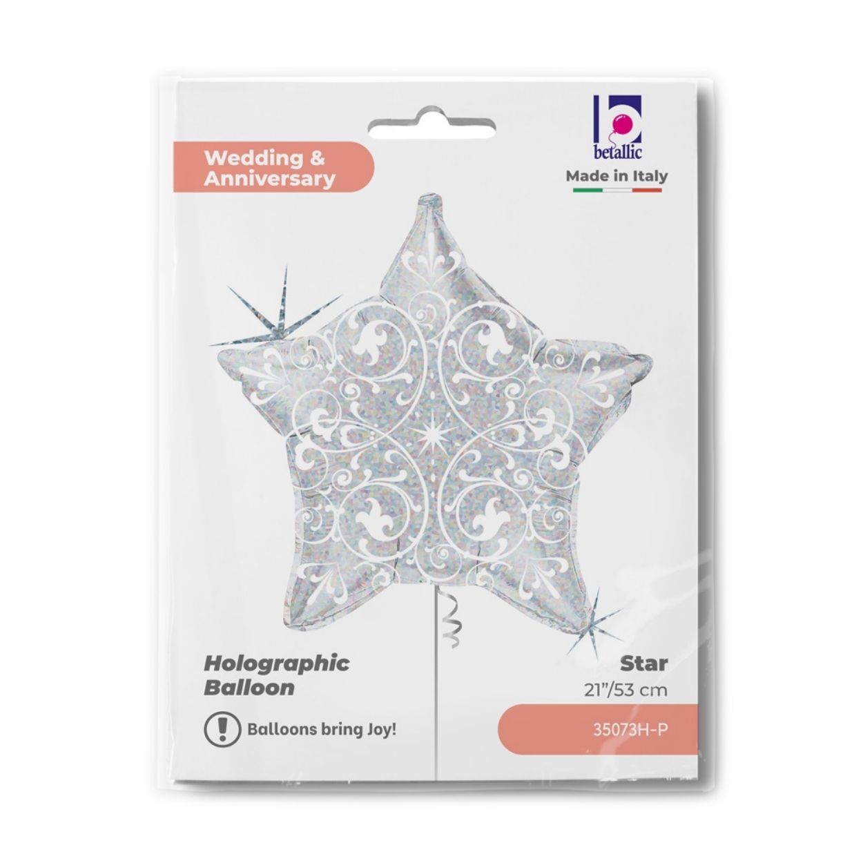 Filigree Silver Star Foil Balloon 21"