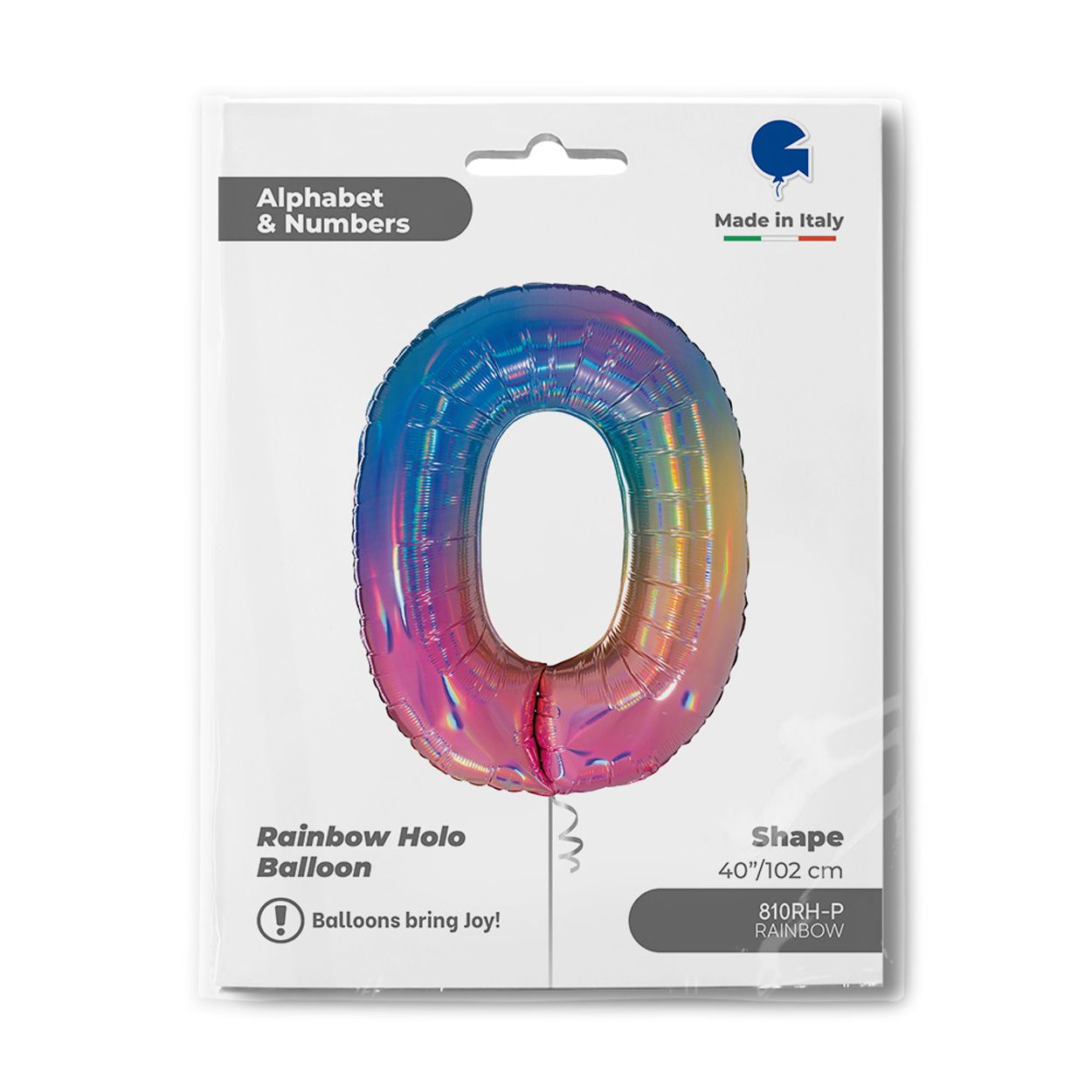 Number 0 Colourful Rainbow Foil Balloon 40"